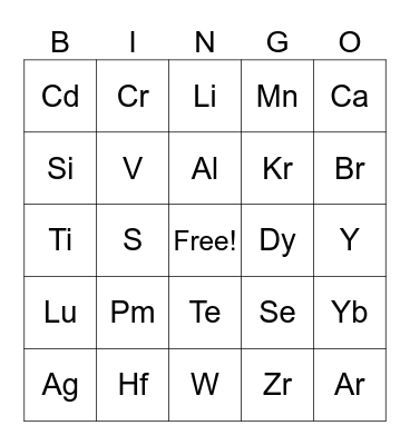 Chemistry Bingo Card