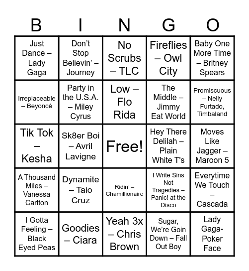 ROUND 1: Easy Crowd Pleasers Bingo Card