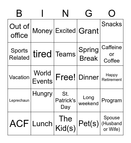 ACF Office Bingo Card