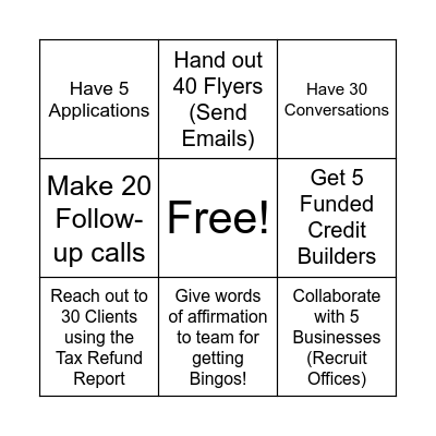 Operation Credit Ready! Bingo Card