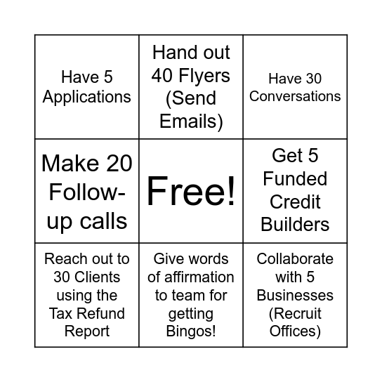 Operation Credit Ready! Bingo Card