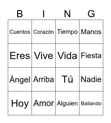 Ángel vs Tocando el Cielo Bingo Card