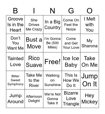 One Hit Wonder Bingo Card