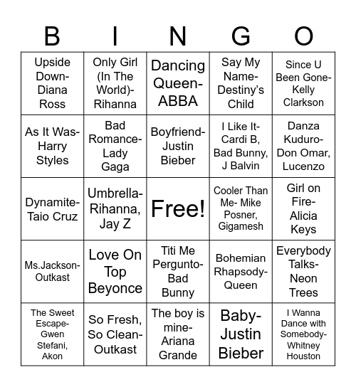 S I N G O  B I N G O Bingo Card