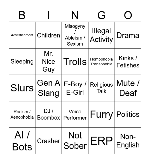 VRChat Public Bingo Card