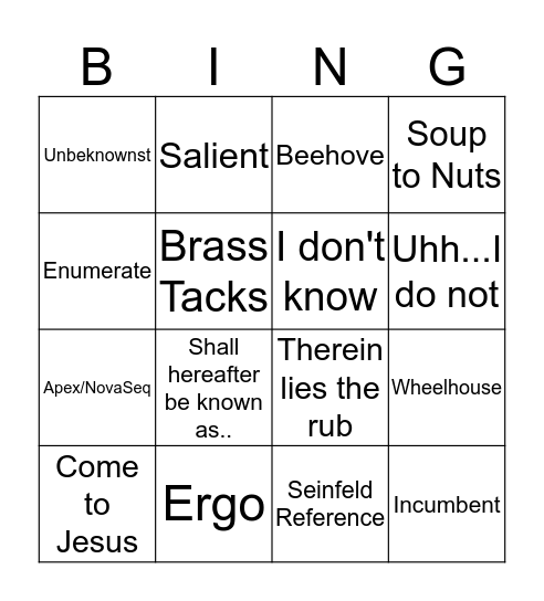 Damian Bingo Card
