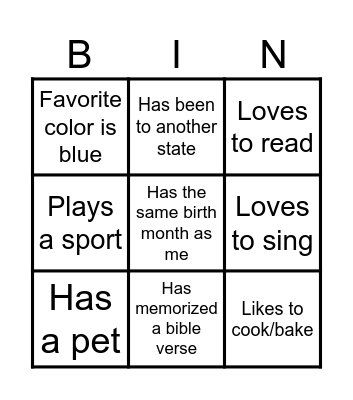 Friendship Bingo Card