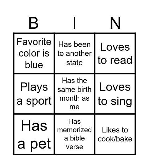 Friendship Bingo Card