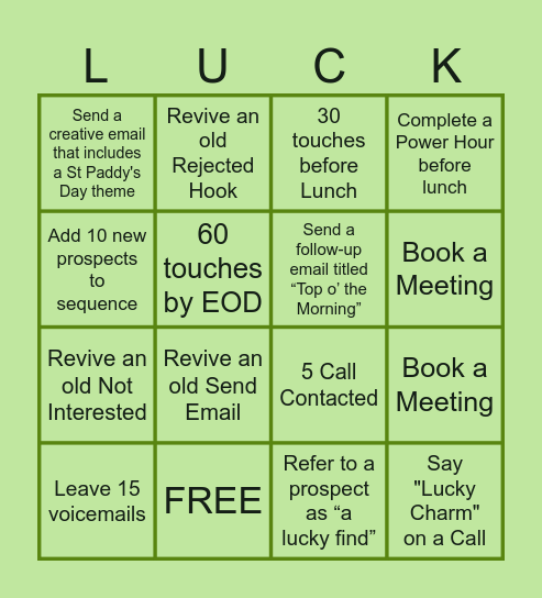 St Paddy's Day SDR Bingo Card
