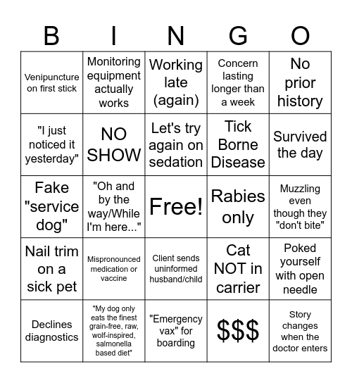 Vet Med BINGO! St. Patty's Day Bingo Card