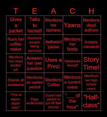 English Teacher Bingo Card