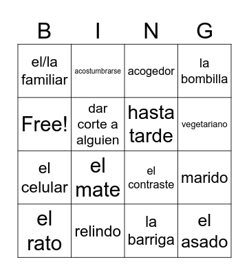 Vocabulario Enc Hoy 2 U3A Bingo Card