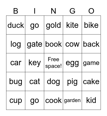 /k,g/ Bingo Card