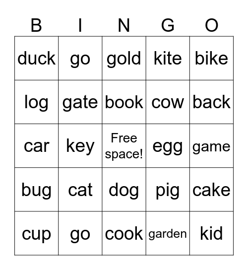 /k,g/ Bingo Card