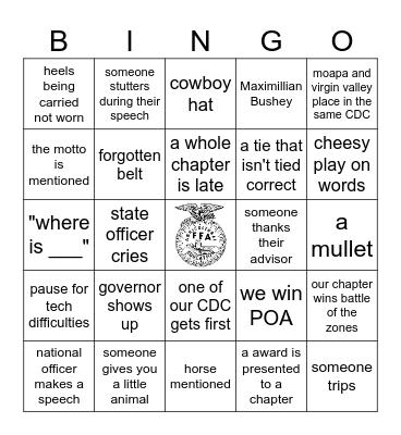 General Sessions Bingo Card