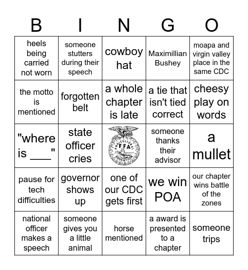 General Sessions Bingo Card