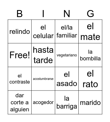 Vocabulario Enc Hoy 2 U3A Bingo Card