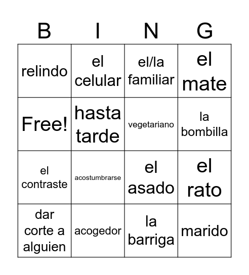 Vocabulario Enc Hoy 2 U3A Bingo Card