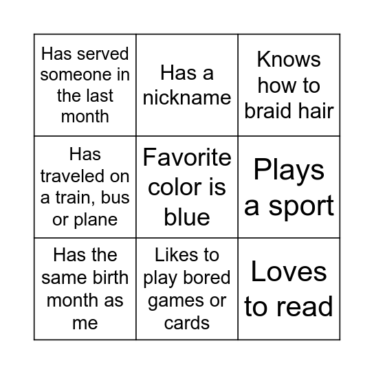 Friendship Bingo 2 Bingo Card