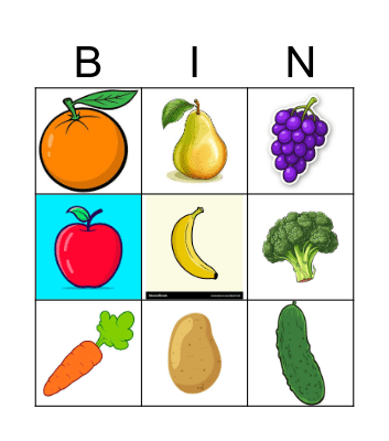Fruits & Vegetables Bingo Card