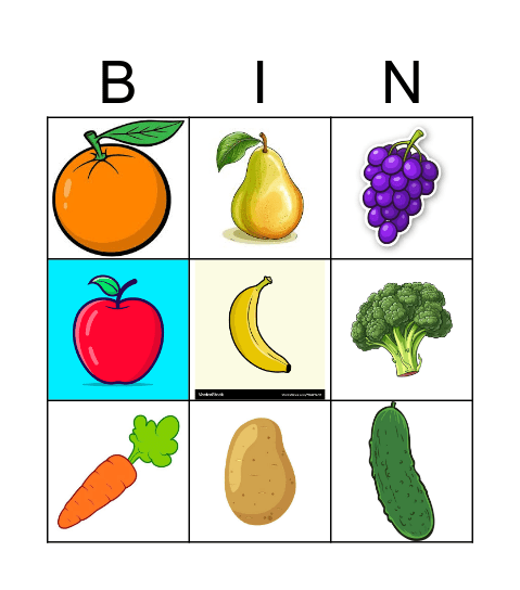 Fruits & Vegetables Bingo Card