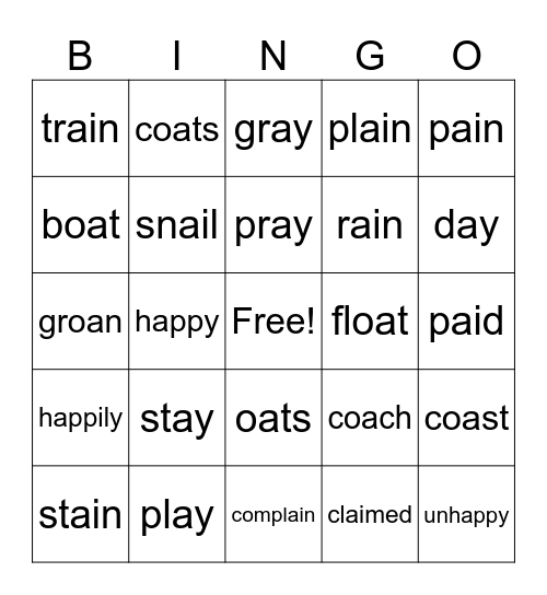 ay, ai, oa review Bingo Card