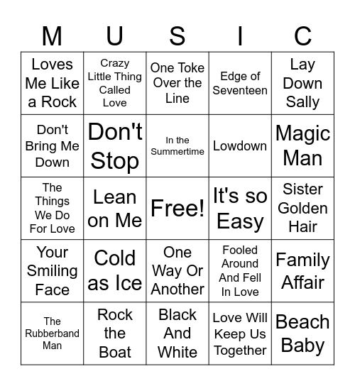Cool 70s Bingo Card