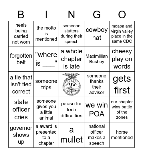 General Sessions Bingo Card