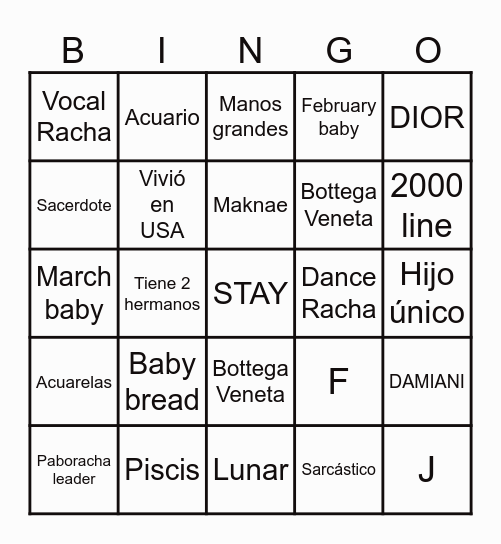 HyunI.N Bingo Card