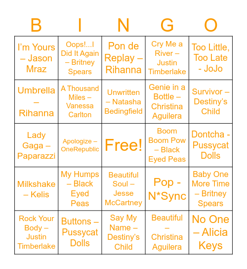 Round 2: Pop Kings & Queens Bingo Card