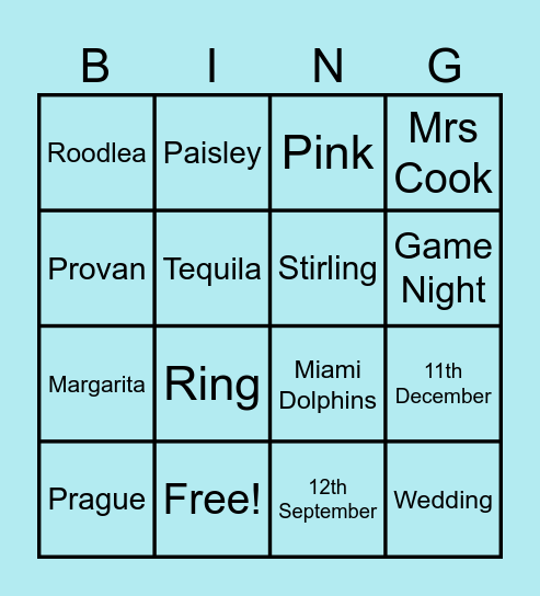 Lauren's Hen Party Bingo Card