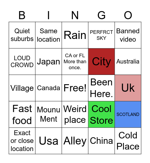 City guesser BINGO Card