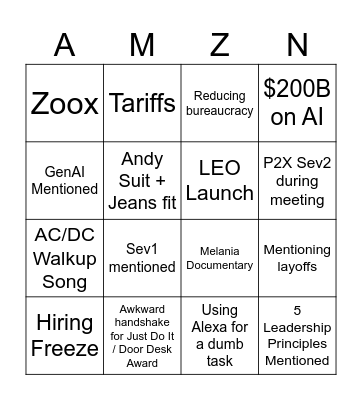Amazon All-Hands Bingo Card