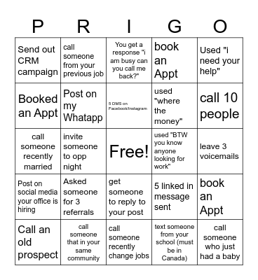 Prospecting Bingo Card