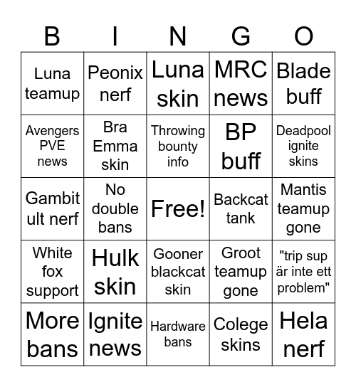 MR S7 Bingo Card