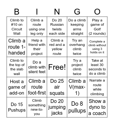 Progression Bingo - Rec Bingo Card