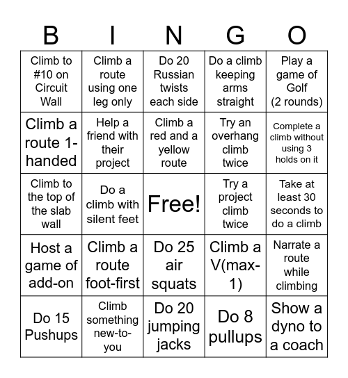 Progression Bingo - Rec Bingo Card