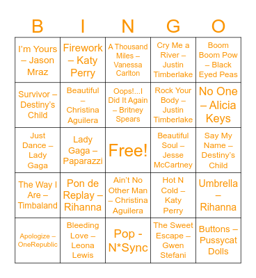 Round 2: Pop Kings & Queens Bingo Card