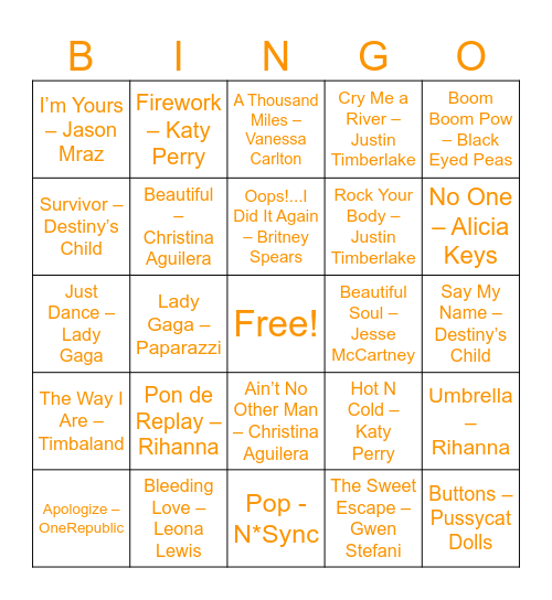 Round 2: Pop Kings & Queens Bingo Card