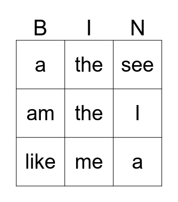 First Sight Words Bingo Card