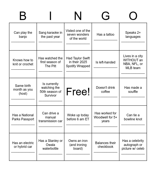 Woodwell Staff Retreat 2026 Bingo Card