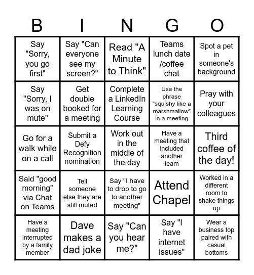 Church and Corporate Partnerships Bingo Card