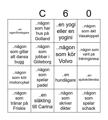 Hitta Bingo Card