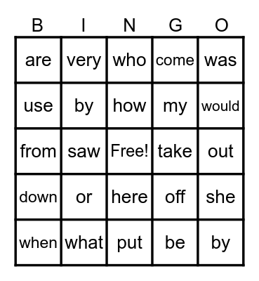 "Red Word" BINGO Card
