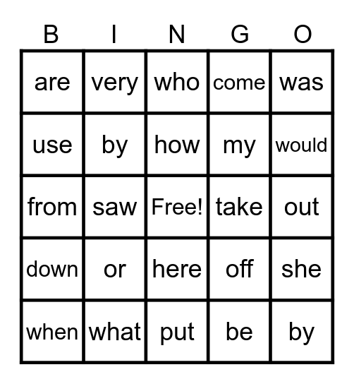 "Red Word" BINGO Card
