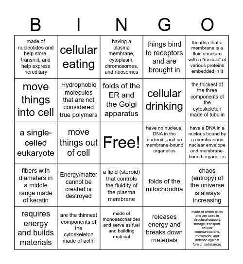 Review bingo from chapters 6-8 Bingo Card