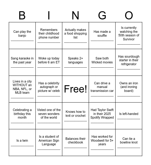 Woodwell Staff Retreat 2026 Bingo Card
