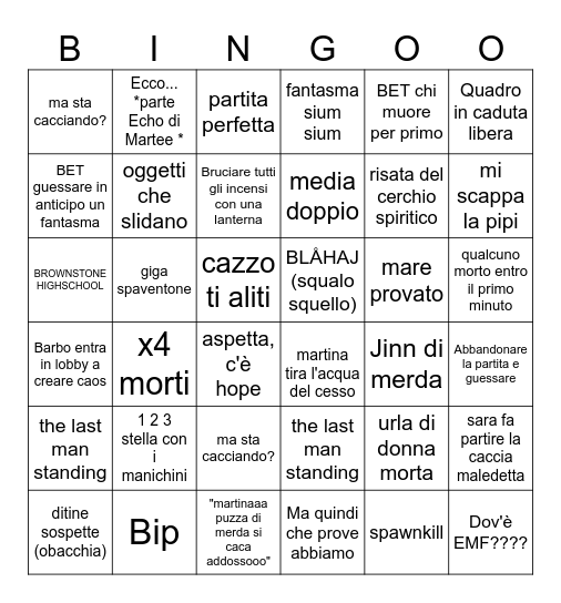PHASMO SETTIMANAL BINGO # 2 Bingo Card