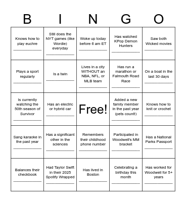 Woodwell Climate Staff Retreat 2026 Bingo Card