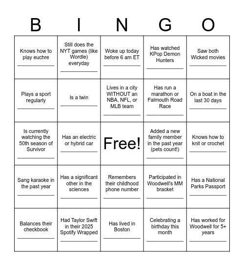 Woodwell Climate Staff Retreat 2026 Bingo Card